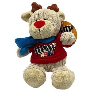 M&Ms‎ World Christmas Reindeer Plush Tan Corduroy Red Sweater Blue Scarf NWT